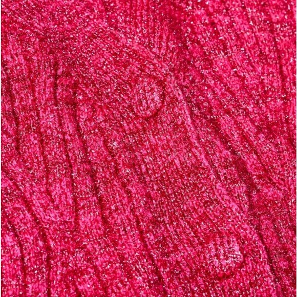 Mango Pink Fuchsia Metallic Cable Knit Long Sleeve Festive Chic Cropped Sweater - Picture 15 of 15